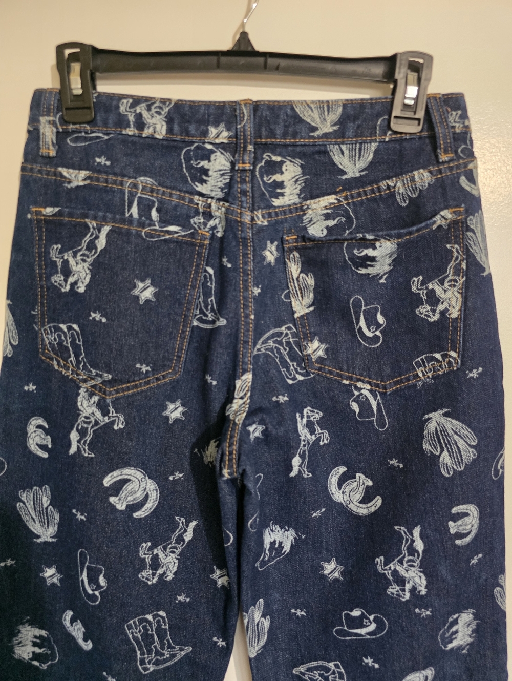 Calu 1850 Western Print Dark Blue Denim Wide Leg Jeans - Picture 12 of 17